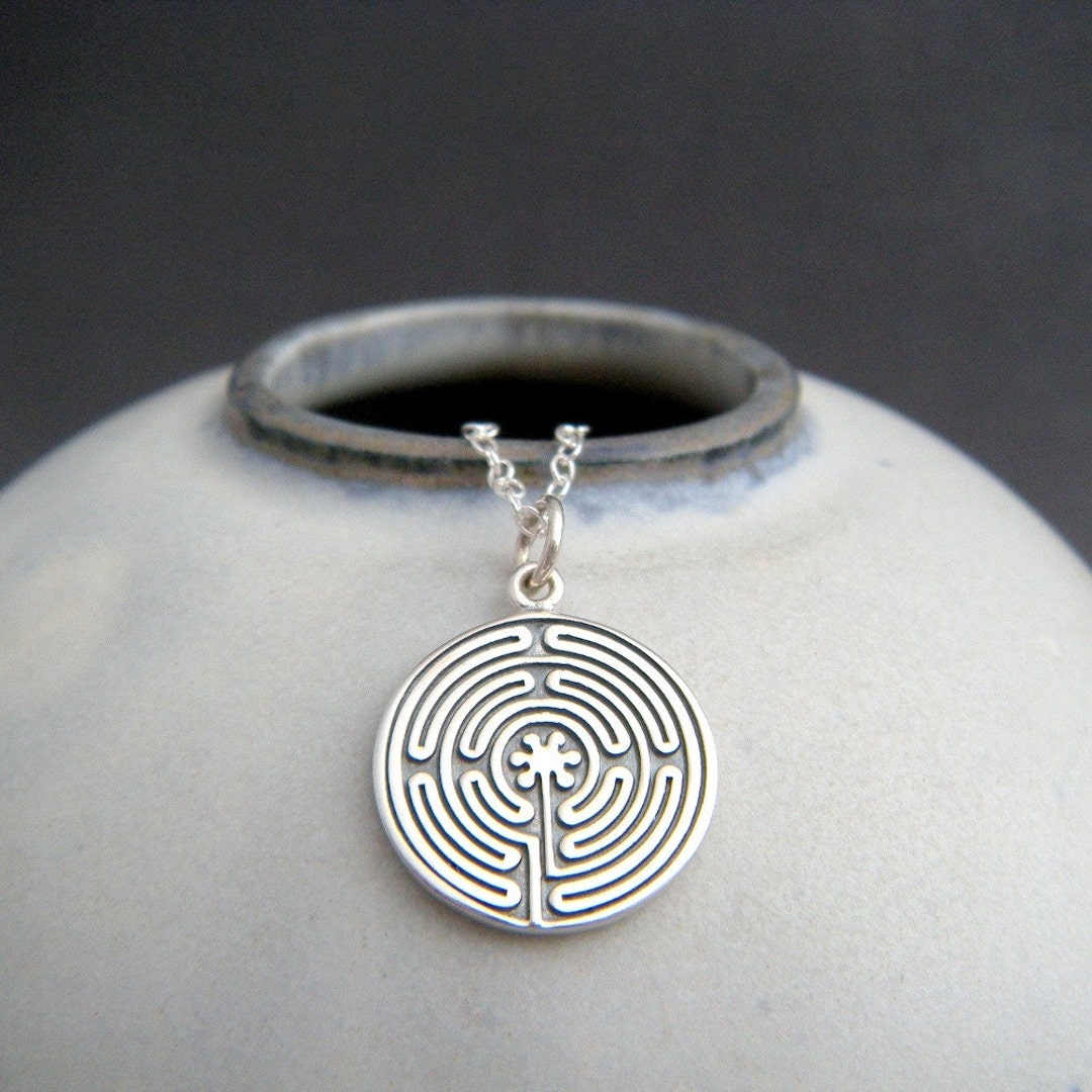 Labyrinth Chain Sterling Silver Labyrinth Necklace. Zen Yoga Yogi Jewelry. Labryinth ...
