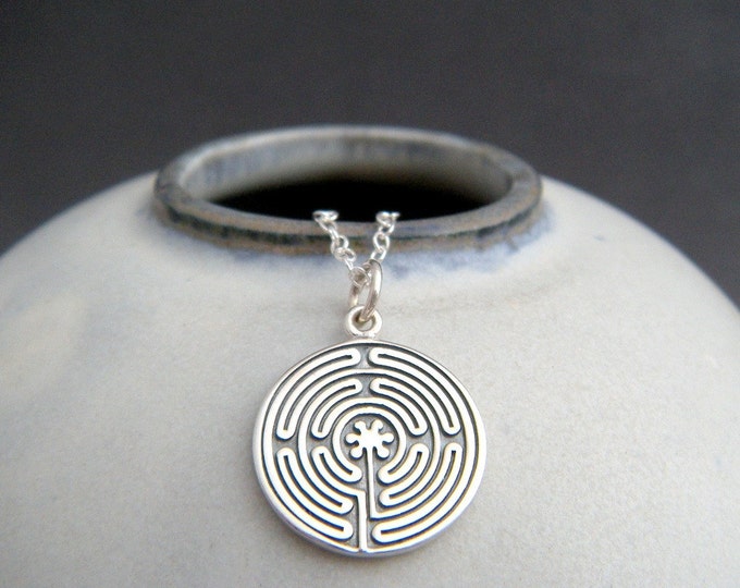 Labyrinth Charm Sterling Silver Labyrinth Necklace. Zen Yoga Yogi Jewelry. Labryinth ...