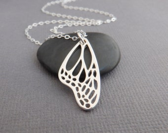 sterling silver monarch butterfly wing necklace small modern simple jewelry everyday delicate dainty garden nature gardener gift for her 1"