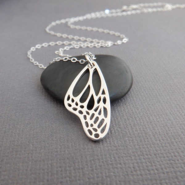 sterling silver monarch butterfly wing necklace small modern simple jewelry everyday delicate dainty garden nature gardener gift for her 1"