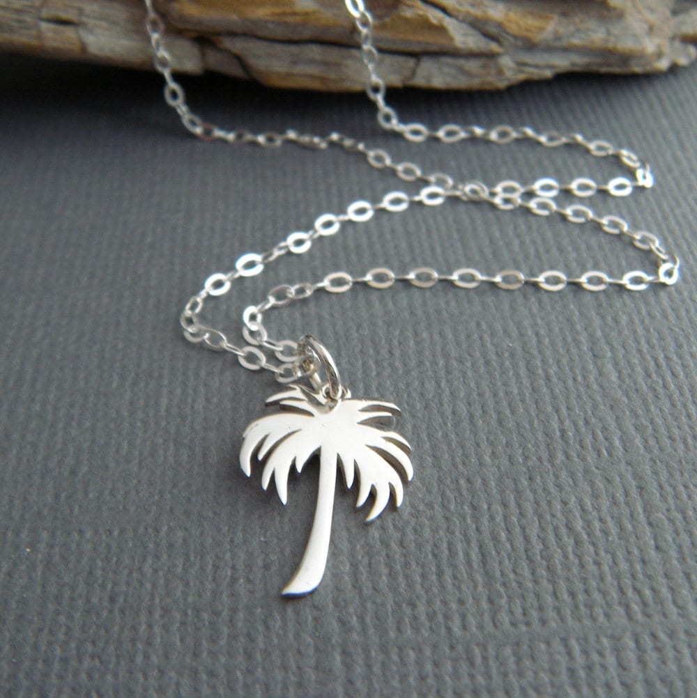 Small Sterling Silver Palm Tree Necklace Simple Beach Jewelry