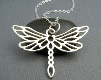 Sterling Silver Dragonfly Necklace: Modern Insect Charm, Nature Gift