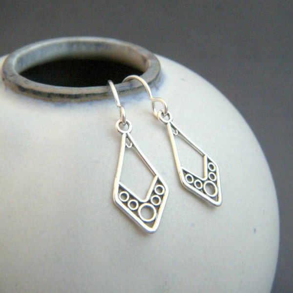 sterling silver geometric drop earrings filigree jewelry leverback hook dangle bubble circles small modern simple everyday gift for her