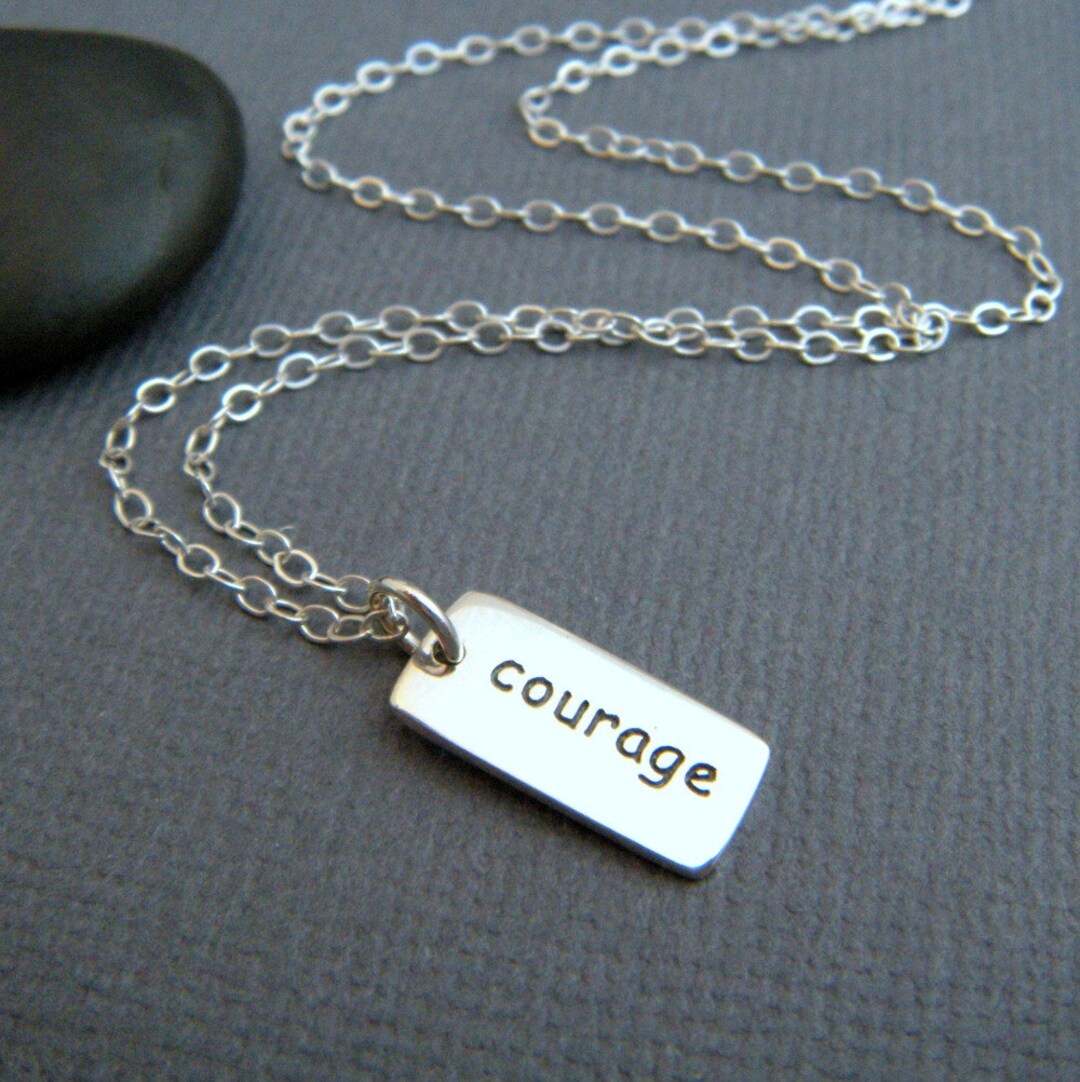Silver Courage Necklace. Tiny Sterling Inspirational Word Etsy