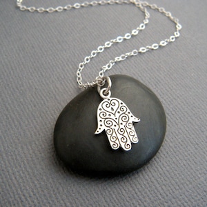 Collar Hamsa de plata de ley, colgante de protección zen