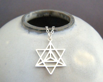 sterling silver Merkaba Star necklace zen yoga yogi jewish mysticism ascension charm spiritual journey geometric tetrahedron kabbalah 3/4"