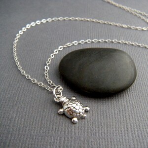 tiny silver turtle necklace. sterling silver animal pendant. spirit totem. small simple delicate everyday jewelry. good luck charm gift image 2