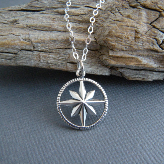 Men's Compass Necklace / Solid Sterling Silver / Rustic Oval