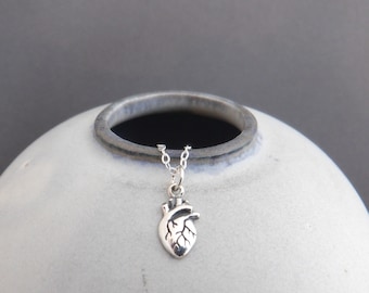 tiny sterling silver anatomic heart necklace realistic anatomical charm body part pendant gift medical doctor nurse RN MD DR science 3/8"