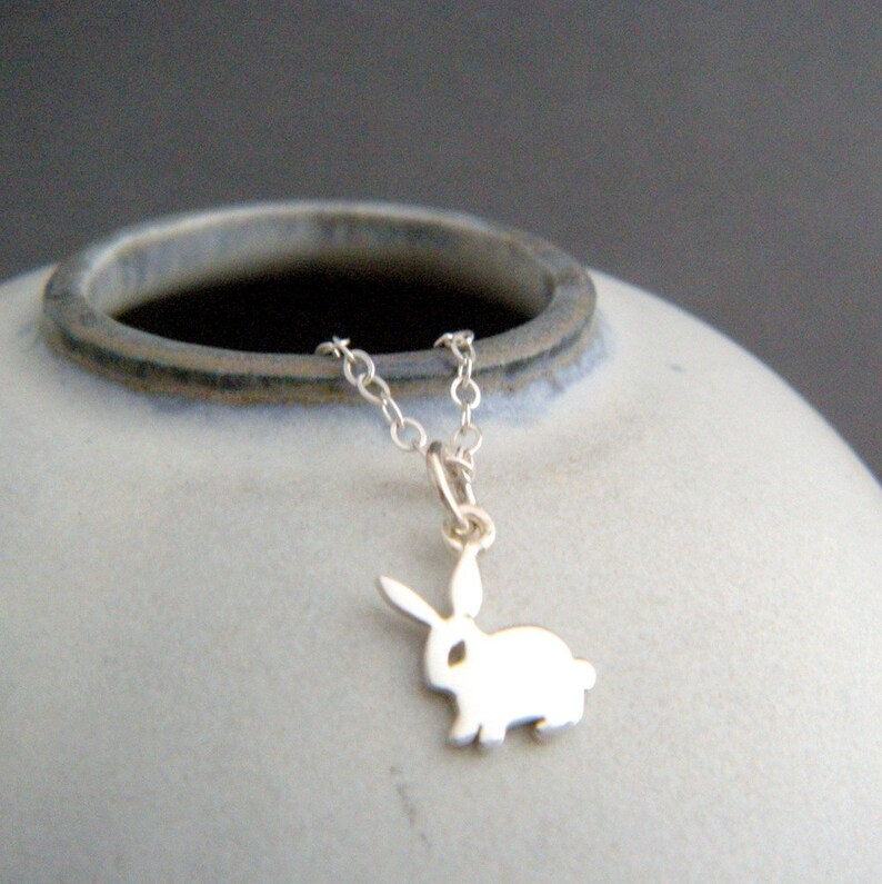 tiny silver bunny necklace. small sterling silver rabbit animal pendant. spirit totem. small simple jewelry. hare charm. gift for her 3/8 image 2