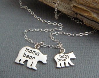 Sterling Silver Mama Bear Necklace with Baby Bear Charm