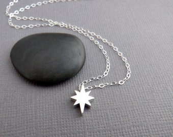 tiny sterling silver north star necklace petite bead small celestial dainty jewelry simple travel charm delicate everyday pendant gift 3/8"