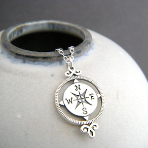 sterling silver compass necklace small simple everyday jewelry north pendant directions travel charm graduation gift for traveler new grad