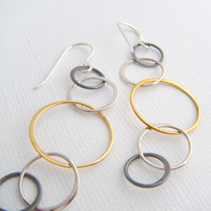 Boucles d'oreilles longues en métaux mélangés à plusieurs niveaux, chaîne pendante en laiton, en argent sterling, légère, crochet à levier, cadeau géométrique moderne, bijoux