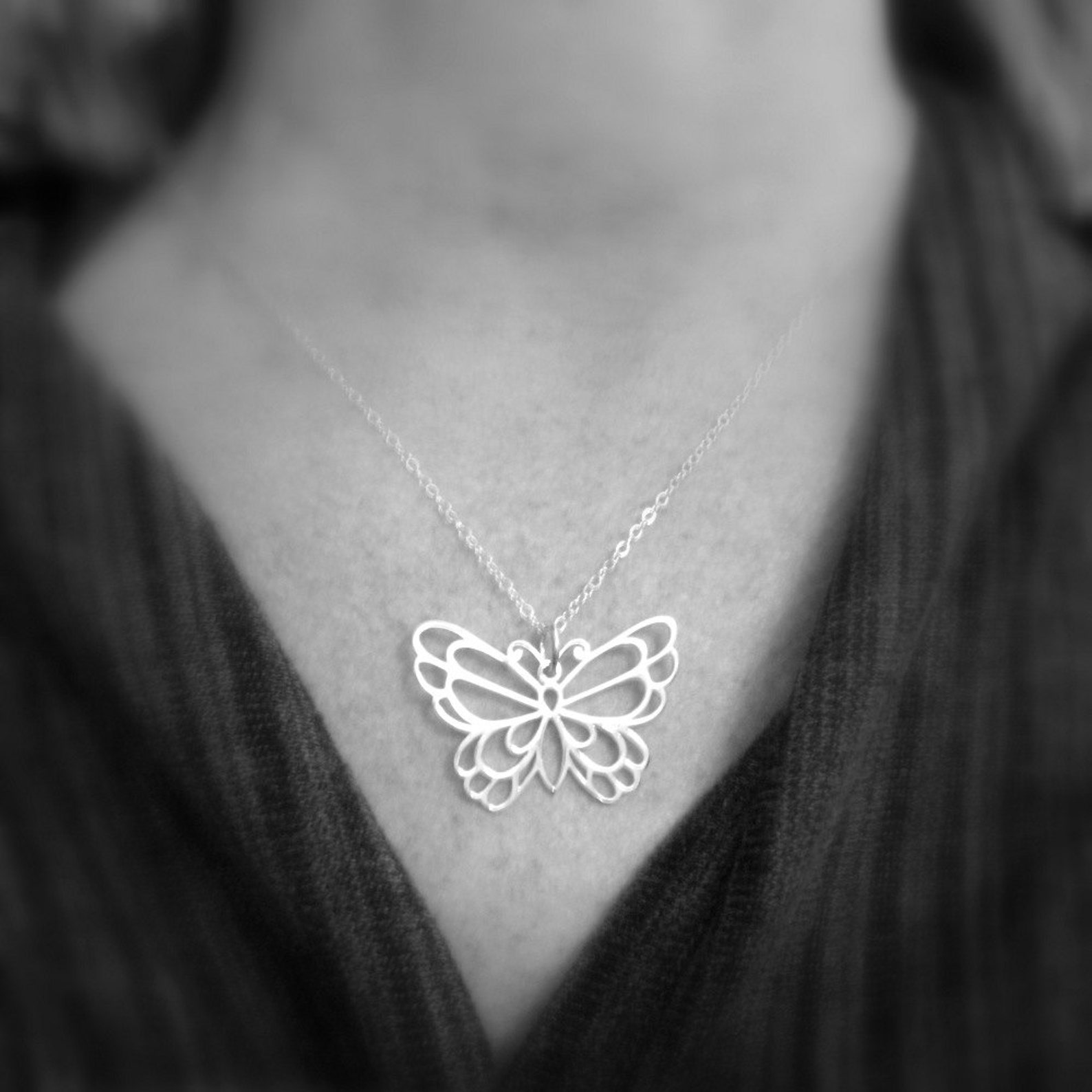 Large Silver Butterfly Necklace Sterling Silver Wing Span Etsy