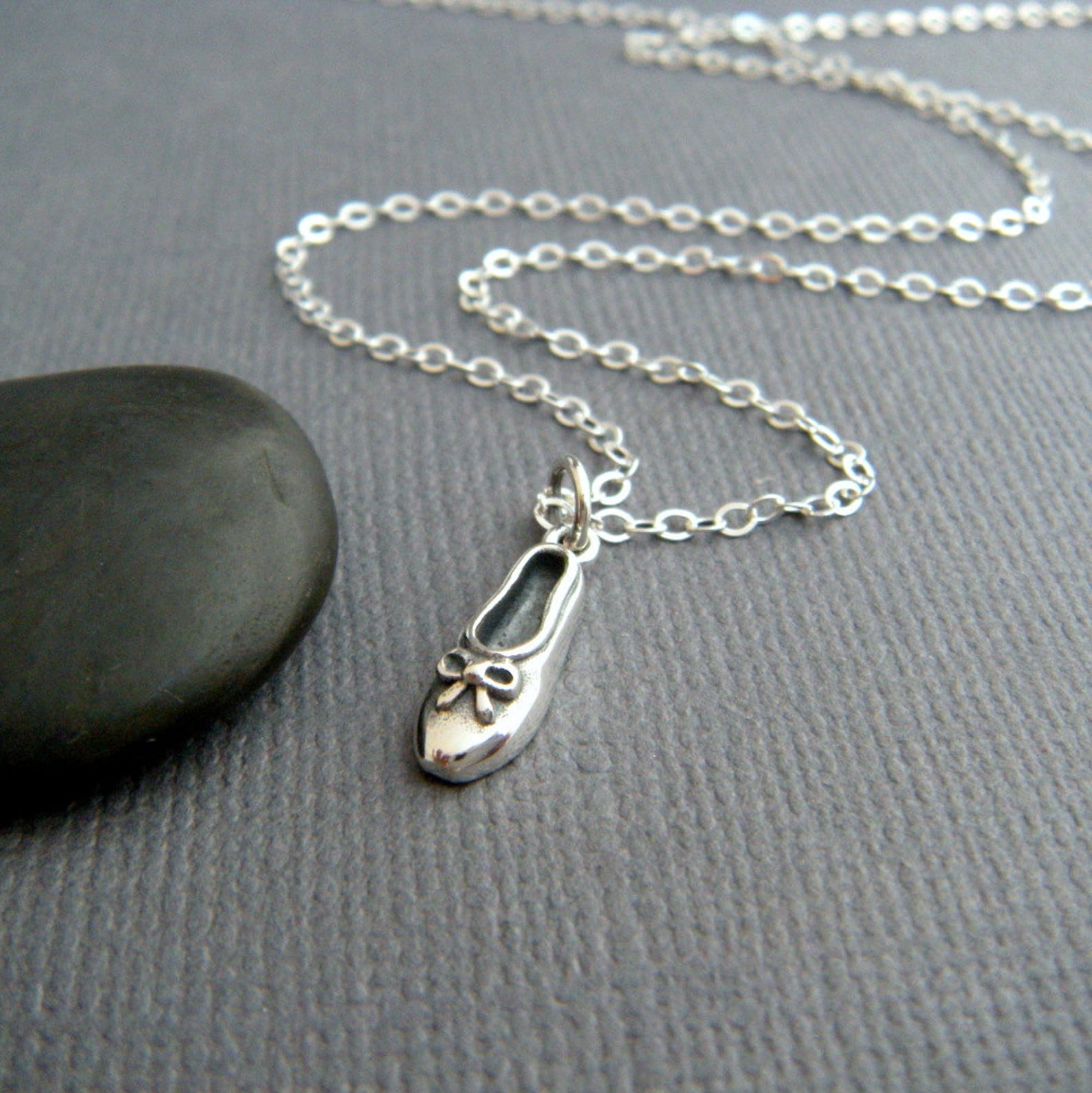 tiny sterling silver ballet slipper necklace ballerina shoe with ribbon small bow pendant pointe dancer dance charm women sport