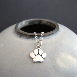 tiny silver paw print necklace. small sterling silver pet pride pendant. gift animal lover love charm simple pawprint dog cat jewelry 3/8 image 1