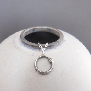 tiny sterling silver ouroboros snake necklace small circle serpent dragon biting tail dainty delicate endless hope jewelry universe 3/8&quot;