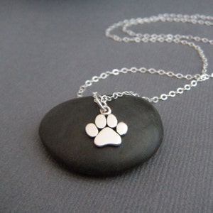 tiny silver paw print necklace. small sterling silver pet pride pendant. gift animal lover love charm simple pawprint dog cat jewelry 3/8 image 2