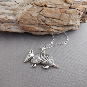 sterling silver armadillo necklace small armored shell charm spirit animal totem desert nature pendant everyday dainty petite jewelry 1&quot;