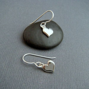 small heart earrings tiny sterling silver dangles silver heart everyday jewelry sterling drop leverback lever back. 8 mm heart. under 3/8"