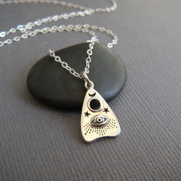 sterling silver ouiji necklace seance spirit ouija planchette charm fortune mysticism mystical halloween all seeing eye pendant symbol 5/8"