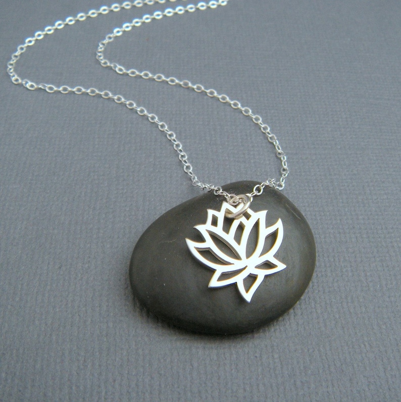 lotus flower necklace. sterling silver necklace. eastern flower. zen yoga jewelry. simple. delicate. everyday. dainty jewelry 5/8 image 1