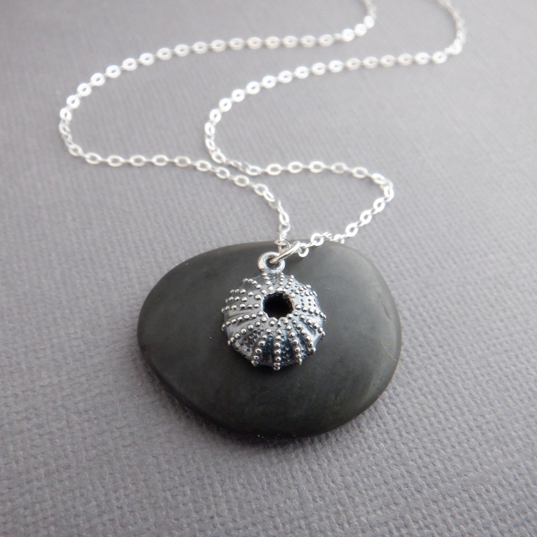Tiny Sterling Silver Sea Urchin Shell Necklace. Small Seashell Pendant ...