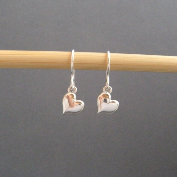 Small Heart Earrings Tiny Sterling Silver Dangles Silver