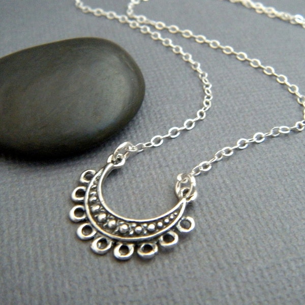 small silver boho necklace. ornate pendant. oxidized filigree. sterling bohemian everyday jewelry. layering. antiqued. rustic. funky