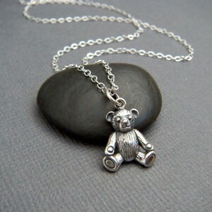 sterling silver teddy bear necklace. toy charm. story teddybear pendant. realistic animal love jewelry unique gift for collector 5/8 image 2