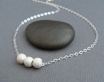 tiny sterling silver 3 bead necklace. small ball trio. simple modern jewelry. dainty everyday petite gift necklace. stardust 5 mm
