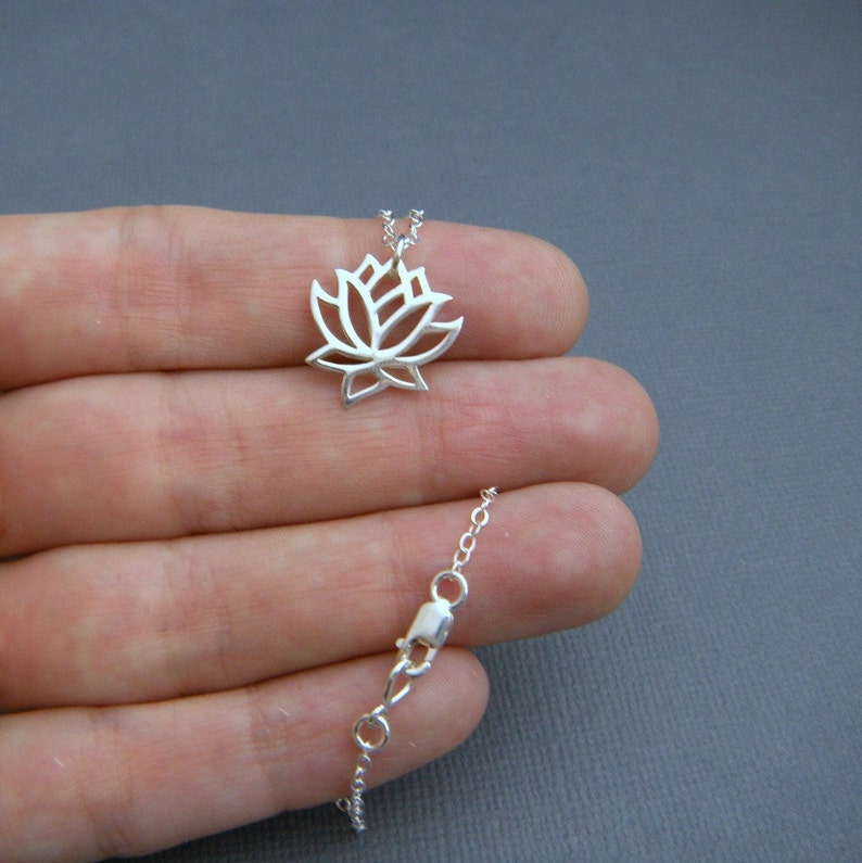 lotus flower necklace. sterling silver necklace. eastern flower. zen yoga jewelry. simple. delicate. everyday. dainty jewelry 5/8 image 4