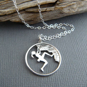 Sterling Silver Rock Climber Necklace, Mountain Climbing Jewelry 3/4"