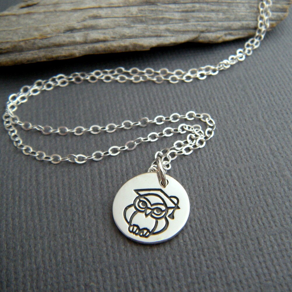 Sterling Silver Owl Graduation Cap Necklace: Wisdom Jewelry Gift
