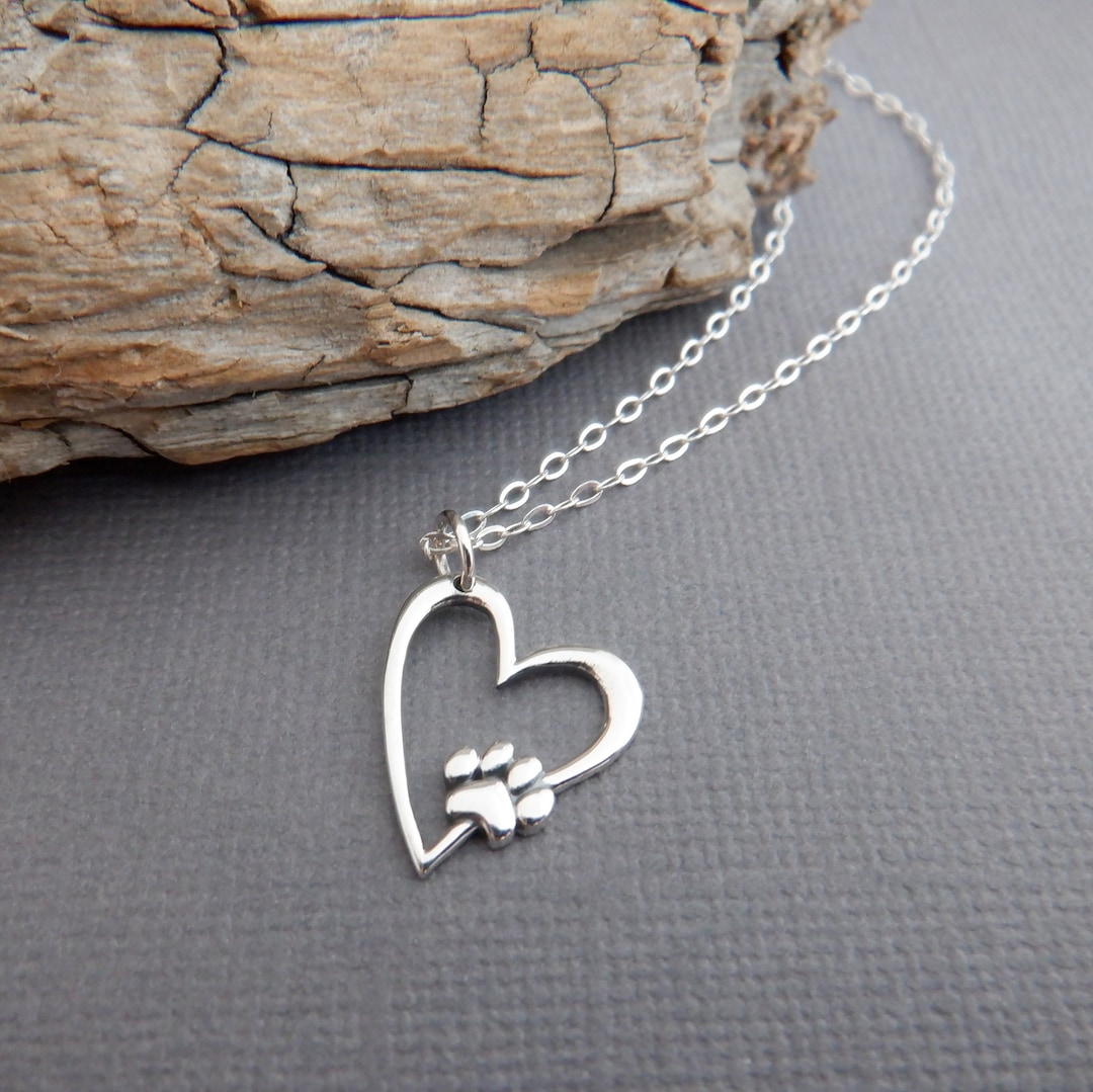 Sterling Silver Dog Paw Print Heart Necklace: Pet Lover Jewelry 3