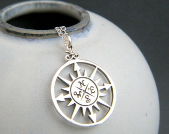 sterling silver compass necklace simple everyday jewelry rose points pendant starburst directions petite small travel traveler gift her 3/4"