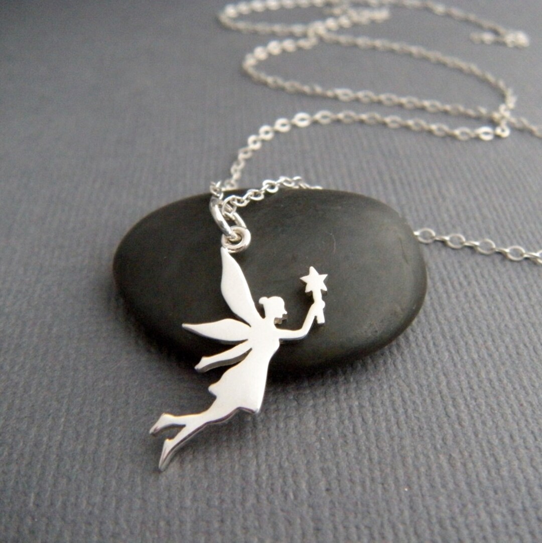 Tiny Silver Fairy Necklace. Small Sterling Silver Whimsical Pendant. Fairy Princess Star Wand ...