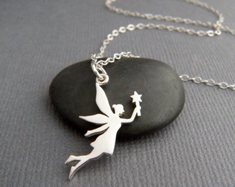 Sterling Silver Fairy Necklace: Whimsical Star Wand Pendant 7/8"