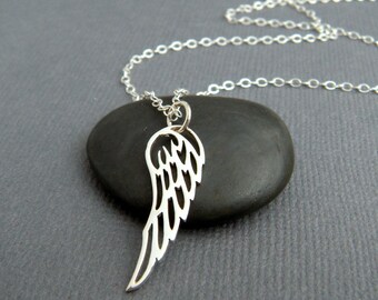 Sterling Silver Angel Wing Necklace: Dainty Spiritual Charm, 1 inch