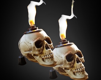 Skull Tiki Torch: Halloween Tabletop Decor (2-Pack)