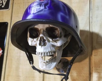 Screaming Skull Helmet Holder: Light Up Skull, Vintage Cast Iron Bracket