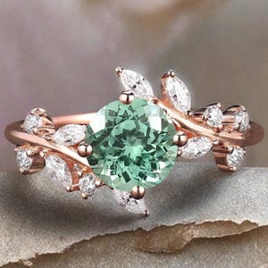 Unique Green Sapphire Engagement leaf ring Vintage Rose Gold Cluster Marquise cut moissanite ring women Bridal promise Anniversary gift ring