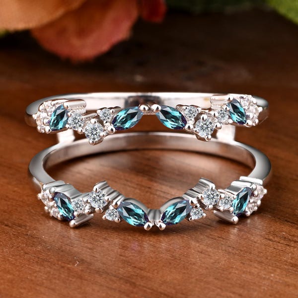 Unique Alexandrite Enhancer Wedding Band Vintage Rose Gold Ring Alexandrite Curved Matching Ring Personalized Ring Women Handmade Jewelry