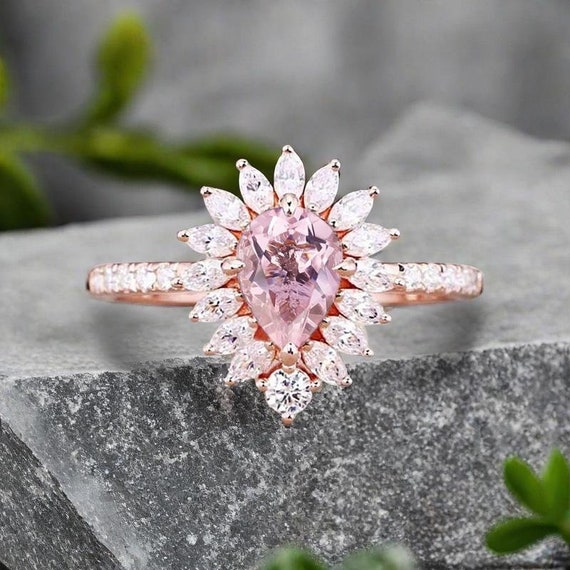 Pink Sapphire Ring Pear Sapphire Engagement Ring Pink Gemstone - Main Image