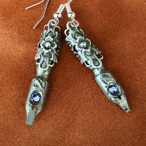 Pen nib earrings Steampunk with real Swarovski Crystals in Light Amethysts. Gift for writer gift for artist drop earrings