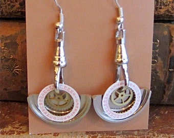 Steampunk ear gear -  Toc  - Steampunk Earrings - Repurposed art