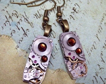 Steampunk Earrings - Watch movement jewelry -Repurposed art