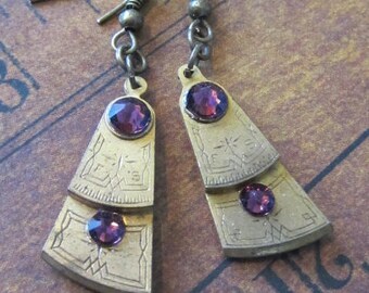 Steampunk - Pocket watch parts - Archaic - Amethyst - Steampunk Earrings - Repurposed art