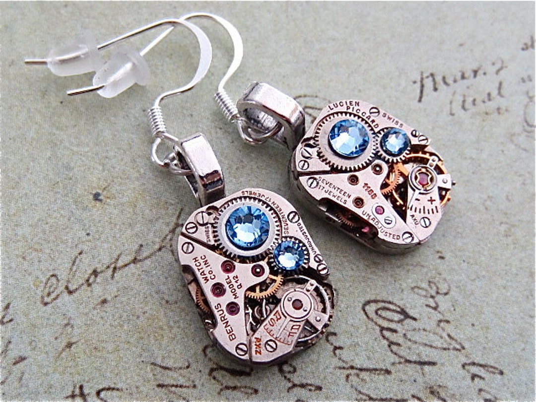 Steampunk Ear Gear - Aquamarine - Steampunk Earrings - Repurposed Art ...